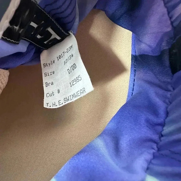 NWT T.H.E. Swimwear One Piece Blue print swimsuit top Size 12 34D/DD - Picture 11 of 14